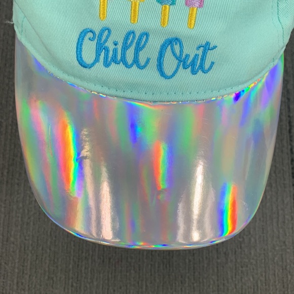Chill Out Baseball Hat Womens OS Mist Mint Iridescent Brim Strapback Cap - Picture 4 of 17